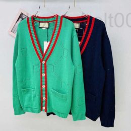 Women's Sweaters designer 2022 new products contrast color stitching V-neck cardigan letter single row button round neck hollow out age GQLJ