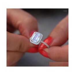 Cluster Rings Charming Lady Promise Ring Sier Colour Cubic Zirconia Statement Party Wedding Band For Women Bridal Jewellery Drop Deliver Dhfzw