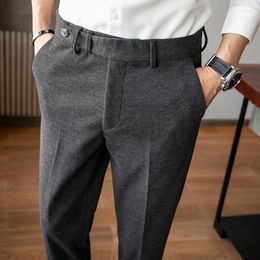 Men's Suits 2022 Autumn Woollen Men Business Dress Pants Casual Slim Fit Wedding Suit Pant Office Social Trousers Pantalon Homme Classique