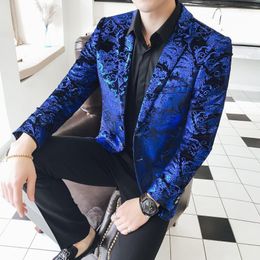 Men's Suits 2 Button Blue Velvet Blazer Men Luxury Paisley Flower Pattern Fancy 2022 Terno Masculino Plus Size 5xl Suit Jacket