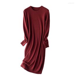 Casual Dresses Wool Knitwears Women Long Loose Winter 2022 Fashion Oneck Pullovers Ladies Clothes