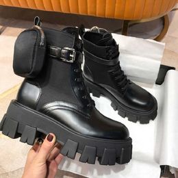 Boots Black Punk Ankle Thick-soled Motorcycle Women's Lace-up Spring Thick Heel Belt Buckle Pocket Designer Chunky Shoes 221215
