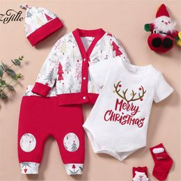 Clothing Sets ZAFILLE My First Christmas Baby Boy Clothes Set 3pc Romper Coat Pants Outfits Year Costume For