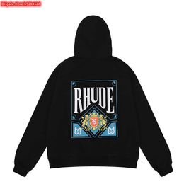 GDWH Men's Hoodie Crewneck Sweatshirt 2023 New Fashion Brand Rhude American Card Crown Printed Terry for Men and Women