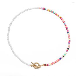 Choker RKR Women Random Colorful Beads Splice Acrylic Pearl Chains Gold Color Toggle Necklaces 2022 Fashion Jewelry