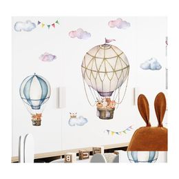 Wall Decor Cartoon Cute Animals Air Balloon Stickers For Kids Room Baby Nursery Decals Bedroom Decoration Home Pvc 220613 Drop Deliv Dheh8