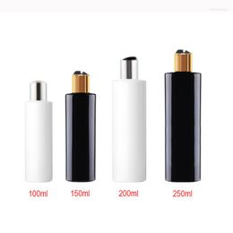 Storage Bottles 100ml/150ml/200ml/250ml White/Black Plastic Bottle With Gold Disc Cap Essential Oils Cosmetic Packaging Shampoo Lotion