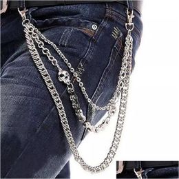 Key Rings Layer Waist Punk Wallet Chain Sier Mens Keychains Skl Biker Link Hook Trousers Pant Belt Fashion Jewellery For Boys C3 Drop D Dhajc