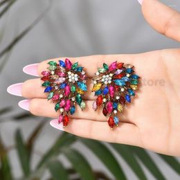 Stud Earrings Big Vintage Ear Fashion Hollow Out Metal Luxury Colourful Crystal Irregular Elegant Jewellery For Women Holiday Gifts