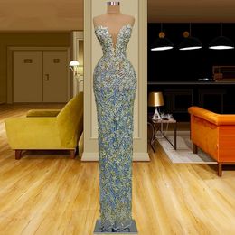 Luxury Mermaid Prom Dresses Deep V Neck 3D Flowers Party Dresses Beaded Illusion Lace Custom Made Evening Dress