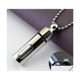 Pendant Necklaces Men Aromatherapy Essential Oil Per Glass Cylinder Sier Chain Necklace Women Mens Stainless Steel Hip Hop Jewellery D Dhdb9