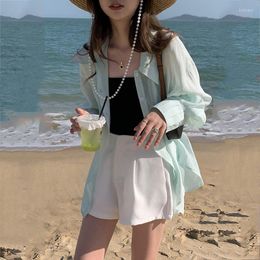 Women's Blouses Summer Chic Long Sleeved Beach Shirt Women Blouse 2022 Korean Loose Casual Blous Top Female Clothing Sunscreen Cardigan