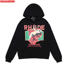 TZ55 Men's Hoodie Crewneck Sweatshirt 23 New Fashion Brand Rhude High Street Skateboard Cartoon Print Men and Women Lazy Style Long Sleeve Coat