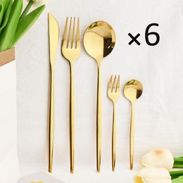 Dinnerware Sets 30Pcs Gold Set Western Knife Cake Fork Spoon Flatware Cutlery Mirror Stainless Steel Tableware Kitchen Silverware