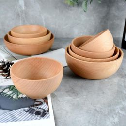 Bowls Japanese Style Wooden Bowl Natural Wood Tableware For Fruit Salad Noodle Rice Soup Kitchen Utensil Dishes Handmade Crafts