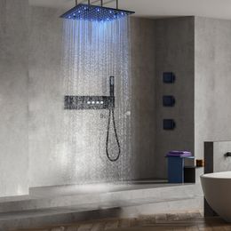 Bathroom Ceiling Mounted Rainfall Atomizing LED Shower Head Set Thermostatic Shower Mixer System