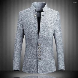 Men's Suits 2022 Brand Mens Vintage Blazer Coats Chinese Style Business Dress Blazers Casual Stand Collar Jackets Male Suit Jacket