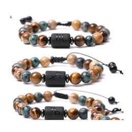 Beaded 12 Constellation Classic Strands Couple Bracelet Picture Tiger Eye Natural Stone Round Bangle Dstring Size Healing Drop Deliv Dhtrx