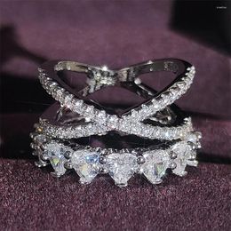 Cluster Rings 2022 Luxury Round Silver Color Bride Wedding Ring Set For Women Lady Anniversary Gift Jewelry Drop R6386