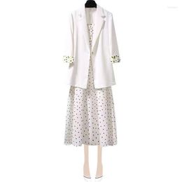 Work Dresses Dress Suit Summer Female Plus Size 2022 Korean Version Of The Long Section Printed Sling Casual Jacket Two-piece