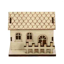 Christmas Decorations 1Pc Wooden Villa Craft Desktop Ornament Luminous House Adornment