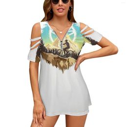 Women's T Shirts Mountain Bike Gear Shirt Fashion Zip Off Shoulder Top Short-Sleeve Women White Hobby Hobbies