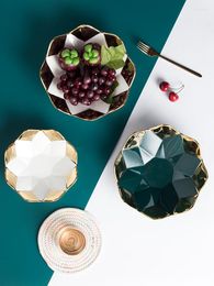 Plates Diamond Gold Ceramic Fruit Plate Living Room Coffee Table Household Creative Ball Candy Nut Dessert Cake