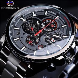 FORSINING Brand Luxury Watches Men Stainless Steel Mechanical Automatic Self Wind Calendar Wristwatches Date Week Month SLZe168297U