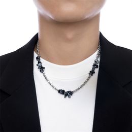 New Korean Black Stone Splicing Necklace Irregular Dark Men/Women Hip-Hop Style Sweater Collarbone Chain Fashion Jewellery