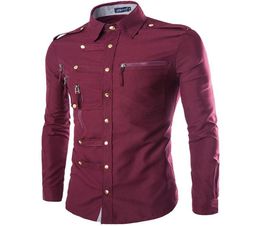 Jaqueta de camisa masculina casacos de camisa Spring outono dominante slim longsleeeved blouse de lapela complexo multiblutton metal decorativo casaco9567103