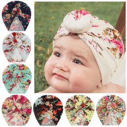 8 Colors 18x17 CM Flowers Pattern Baby Girls Caps Fashionable and Sweet Printed Donut Hats Kid Bonnet Holiday Decoration
