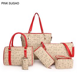 Розовая сумочка Sugao Set Set PU кожаные дизайнерские сумочки с мешком кросс -кусочки сумки для плеча кошельки для мессенджера сумки кошелек клавиша кошелек 2018 N249F