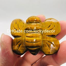 Natural Tiger Eye Jasper Bee Sculpture Collectible Arts Chakra Reiki Quartz Crystal Insect Skull Mineral Specimen Hand Carved Polished Gemstone Honeybee Figurine