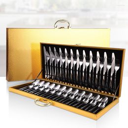 Dinnerware Sets Light Luxury Stainless Steel Knife Fork And Spoon 48 Pieces Gift Golden Wooden Box Set El Western-style Tableware