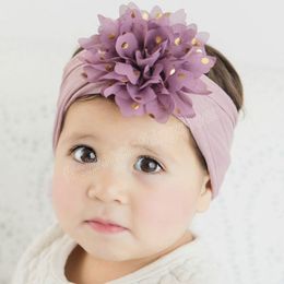 Gold Dot Chiffon Flower Baby Girls Headband Handmade Knot Nylon Newborn Infant Headwraps Accessories Photo Props