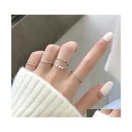 Band Rings 5Pcs/Set Punk Gold Wide Chain For Women Girls Fashion Irregar Finger Thin Gift Female Knuckle Jewelry Party Drop Delivery Dhsx0