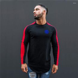 Men's T Shirts Mens Brand Fitness T-shirt Men Workout Clothing Printed Long Sleeve Gym Bodybuilding Tshirt Male