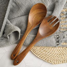 Dinnerware Sets Japanese-style Wooden Cooking Spoon And Fork Set Log Salad Pasta Utensils Suit