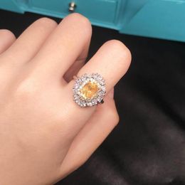 Cluster Rings Luxury Group Studded With Diamonds Citrine Colorful Treasure Ring Fashion Egg-Shaped Opening Female Party Gift