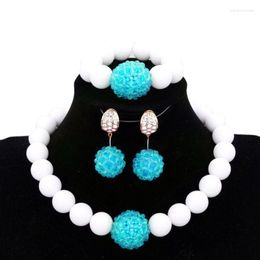 Necklace Earrings Set Dudo Store Bridal Fashion Dubai Jewelry For Women Nigerian Sea Blue And White Choker Wedding Party 2022