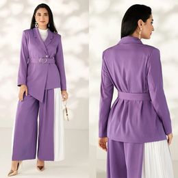 Colour Matching Mother Of The Bride Pant Suits Purple Loose Evening Party Women Tuxedos Outfit Wear 2 Pieces