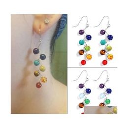 Dangle Chandelier Natural Rock Yoga Healing 7 Chakras Earrings Colorf Woman Earring Fashion 6Mm Stone Bent Needle Shape Ladies Acc Dhjy5