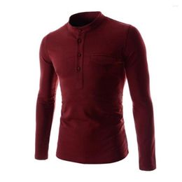 Men's T Shirts Slim Turn Down Collar Men Solid Colour Shirt Long Sleeve Fit T-shirt Top Buttons Casual T-T-shirts Fits Male Bottoming