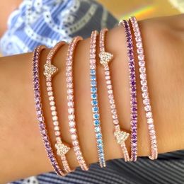 Bangle Minimal Delicate Jewellery White Purple Pink Thin Tennis Cz Chain Pastel Colourful Elegance Women Gold Filled Lover Gift Bracelet