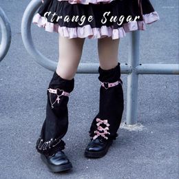 Women Socks Autumn Japanese Girl Punk Cute Bow Decoration Downy Knee Sleeve Leg Cover Harajuku JK Black Warmer