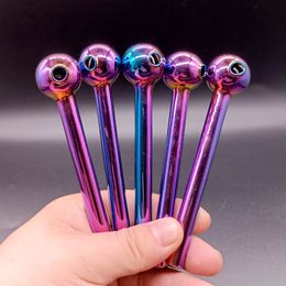 4.5 Inch Electroplate Glass Smoking Pipes Rainbow Straight Tube Hand Spoon Hookah for Dry Herb Tobacco