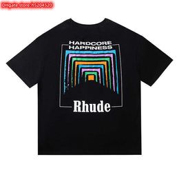 HP65 Men's t Shirt 2023 New Fashion Brand Rhude Short Sleeved Tunnel Abstract American High Street Loose Leisure Versatile Couple Half for Men and