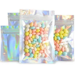 packing baggies Resealable Plastic Visible Retail food-grade Packaging Bags Holographic Aluminum Foil Pouch Smell Proof mylar Bag for Food Storage