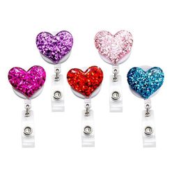 Pins Brooches Pins 1Pc Bling Love Heart Retractable Badges Holder Badge Clips For Nurse Id Reel With Alligator Clip 4533 Q2 Drop De Dhb6Y