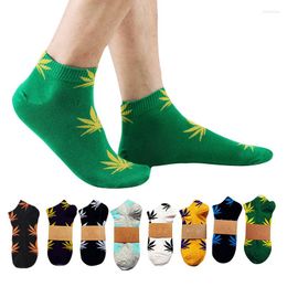 Men's Socks 1 Pair Cotton Boat Fashion Leaves Soft Trend Sports Street Skateboard For Korean Women Sock Men Print H1F3